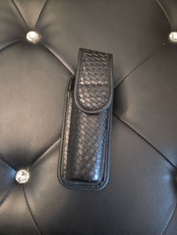 Black Basketweave Leather Belt Pouch