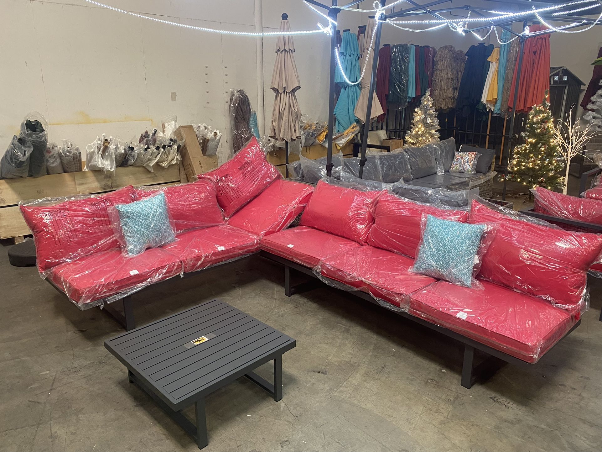 New Outdoor Patio Sectional Set with Aluminum Frame In Red