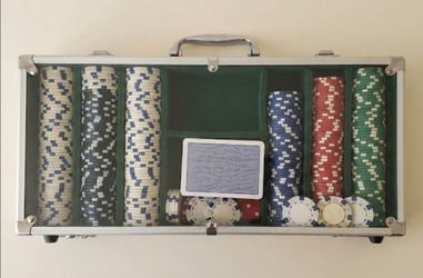 Poker chip set in aluminum case