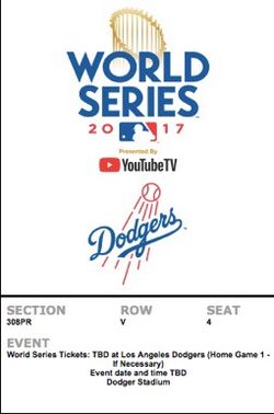 World Series Game 1 Ticket Right Field