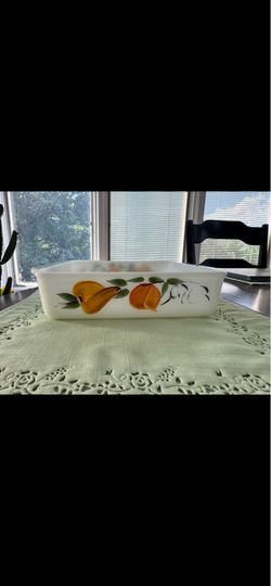 Vintage Fire-King #452 Gay Fad Fruit Milk Glass Baking Dish –