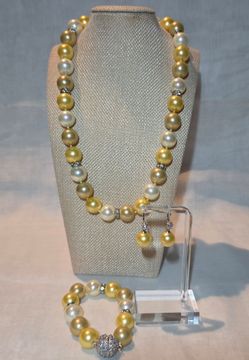 Masami South Sea Mother of Pearl Jewelry Set, Rhodium Over Sterling Silver