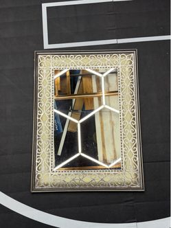 Ornate Gold Frame Decorative Bathroom Mirror with Geometric Neon Accent