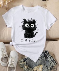 Cute Cat Pattern Graphic Short Sleeve T-Shirt - S