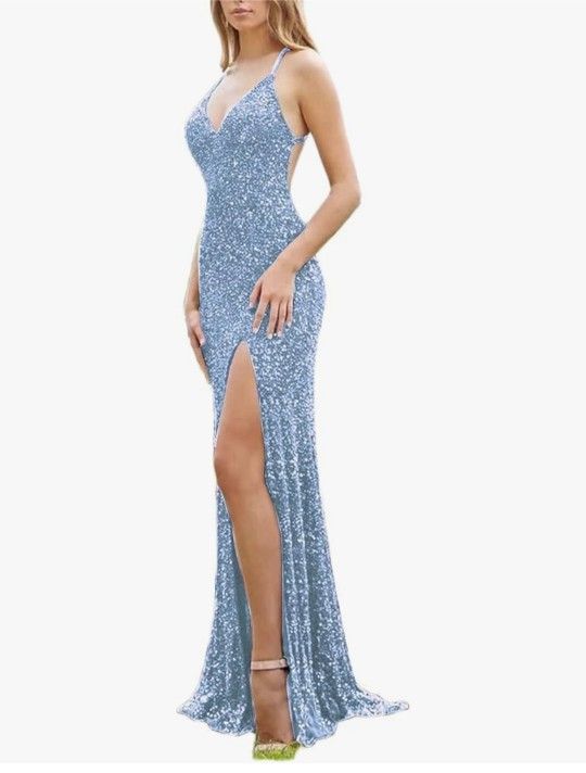 Ryanth Womens Dusty Blue Sparkly Sequin Mermaid Dress Size 2