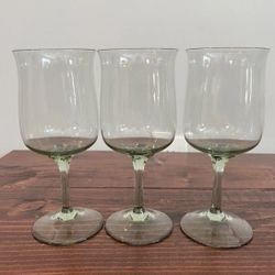 Lenox Green Mist Water Glass Goblet Cup Crystal Lot Set 3 MCM 70s Vintage