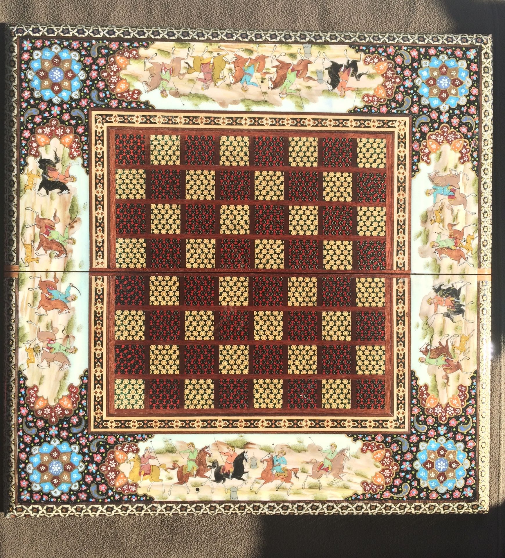 Rare Khatam Handmade Backgammon And Chessboard Game