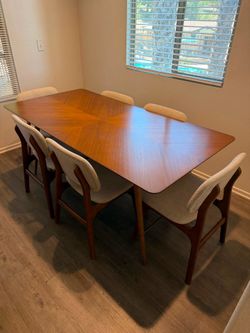 Solid Wood Dining Table Set – 6 Chairs Included – Pearl Beige