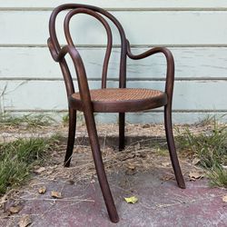 VINTAGE Thonet style chair armchair bentwood wood wooden cane basketweave cesca seat medium natural brown childs kids