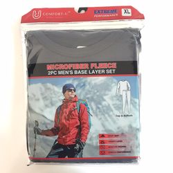 Men Thermal 2 PCS Set Microfiber Fleece Crew Neck Top & Pants Dark Grey XL