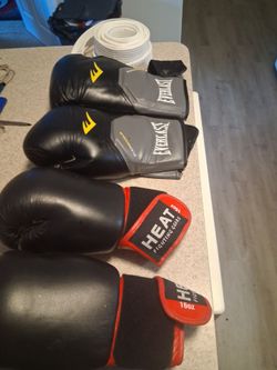Fairly new 16 oz boxing gloves. Everlast and Heat Brand. Call (contact info removed). 15 each pair.