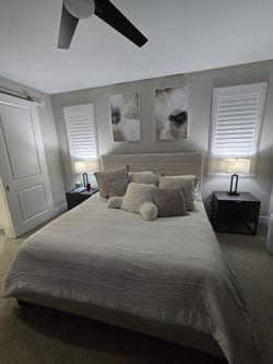 King Size Bed Frame And Headboard With 2 Nightstands 