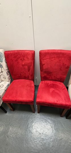 Set of 5 Modern Upholstered Dining Chairs – Red, Cream and Floral