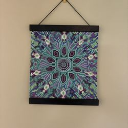 Diamond Painting Mandala Flower Wall Art Purple Teal Beaded Framed Hanging Decor