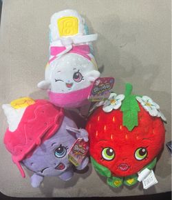 Shopkins Plush Toys - Strawberry, ice cream queen , and sneaky shoe 8”