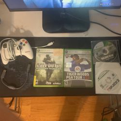 xbox 360 wired controller w/ adapter and 4 xbox 360 games