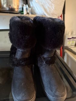 Black Suede Faux Fur Ankle Boots