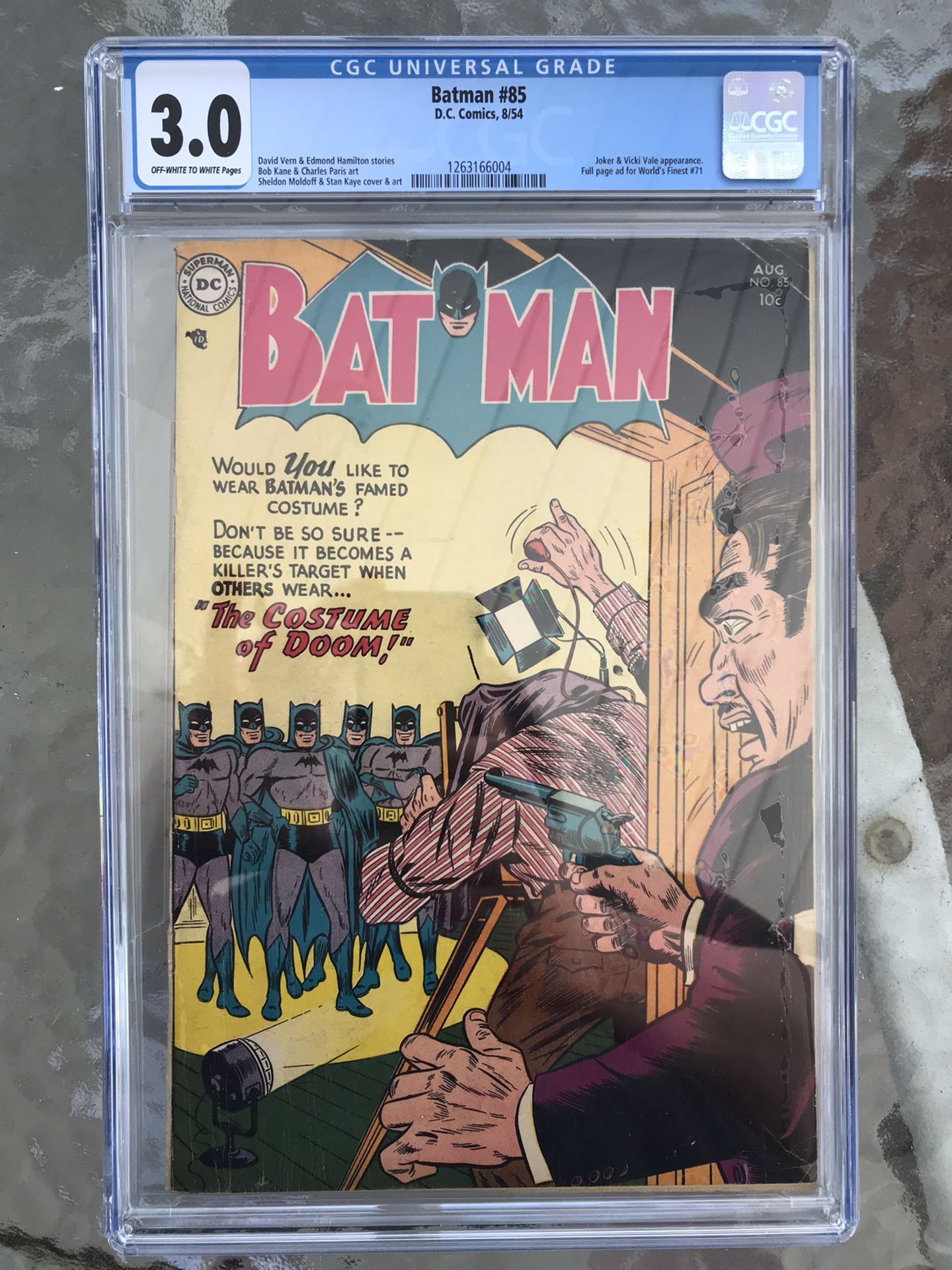 Batman #85 (1954) CGC 3.0 — O/w to White Pages; Joker appearance; Bob Kane