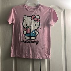 Girls Pink Hello Kitty Graphic T-Shirt (Size L)