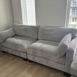 Light Grey Corduroy 2 Seaters With Ottoman