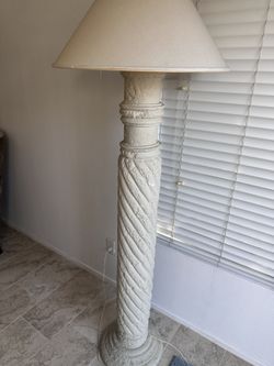 Vintage Spiral Faux Stone Column-Style Plaster Floor Lamp With Shade (Retro/1980s/1990s/Floor/Tall/Postmodern/Ceramic