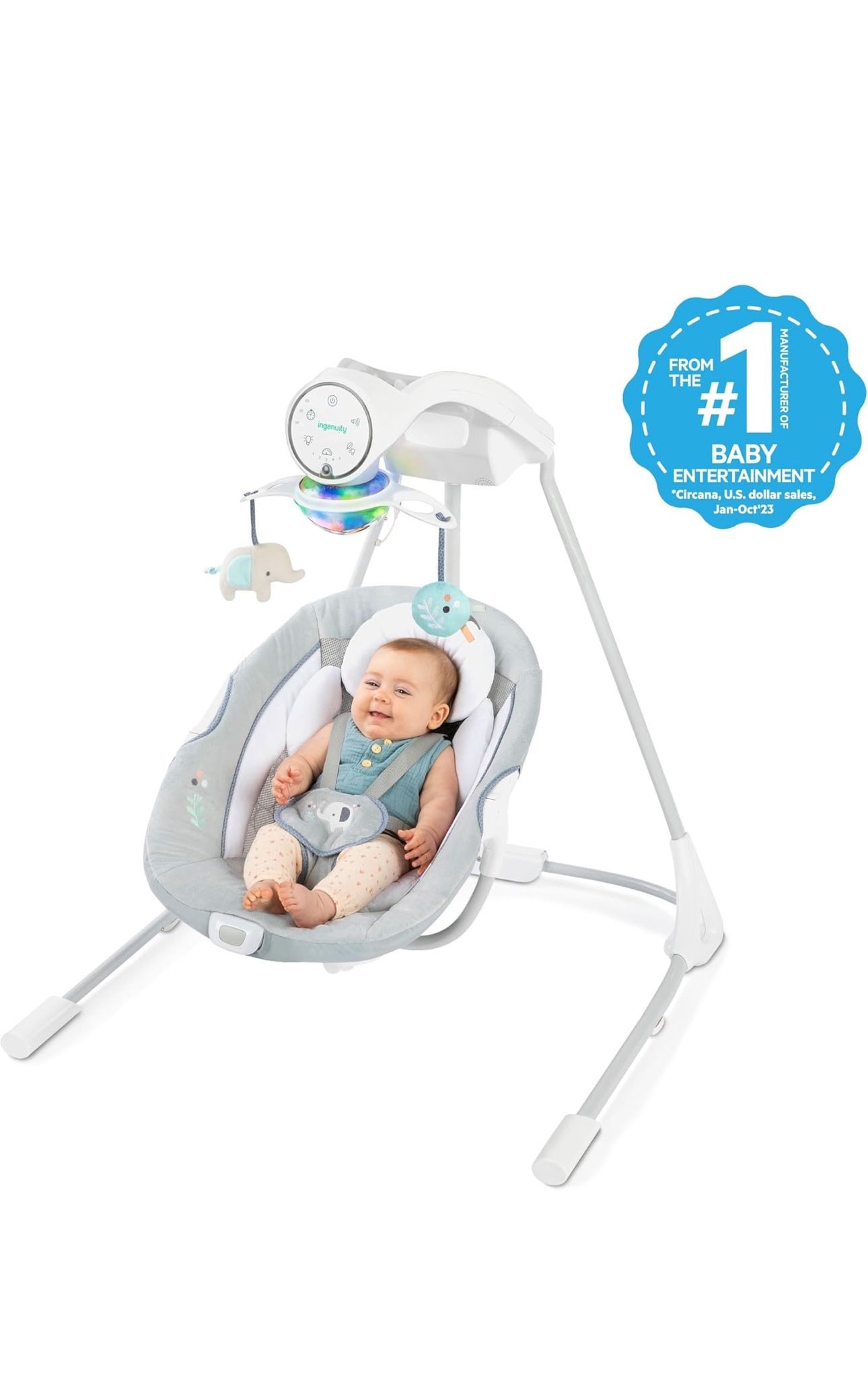 Brand New Ingenuity InLighten Soothing Swing - Swivel Infant Seat, Soothing Sounds, Lightweight Mesh - Dakota