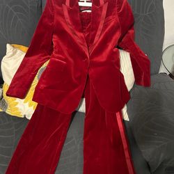 Velvet Single-Breasted Suit Blazer in Red
