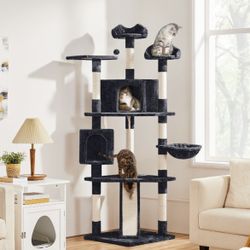 79"H Large Cat Tower with Condos & Scratching Posts - Black