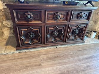 Vintage Hand-Carved Wood Credenza / TV Console