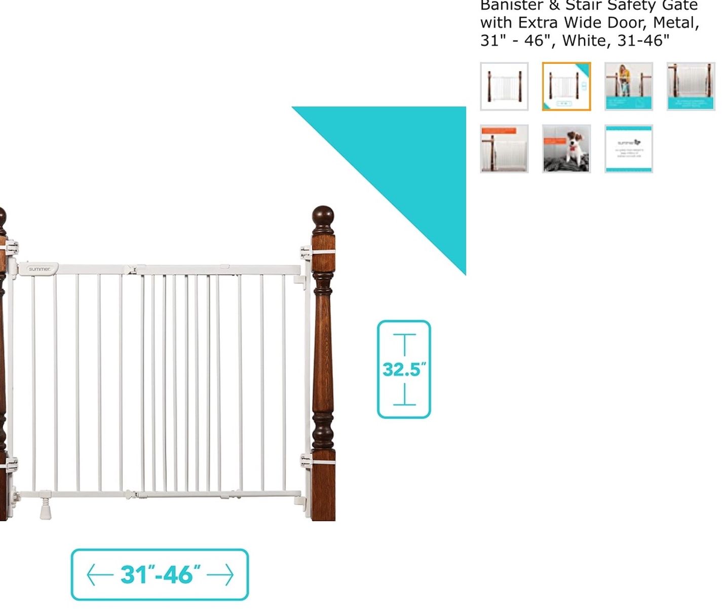 New In Box Summer Infant Metal Banister & Stair Safety Gate White Extra Wide