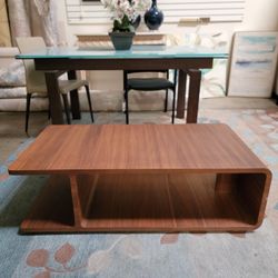 Curved Walnut Open Shelf Coffee Table