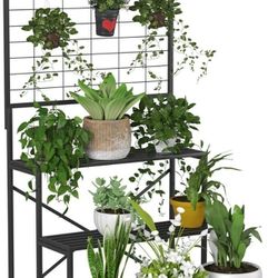 Zhongma 3 Tier Large Heavy Duty Plant Stand with Hanging Plant pot shelf, 35.43 x 33.27 x 78.74, Tall multi layer Plant Holder for Home, Garden, Each 