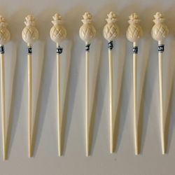 Vintage MCM Hand Carved Pineapple Coctail Picks