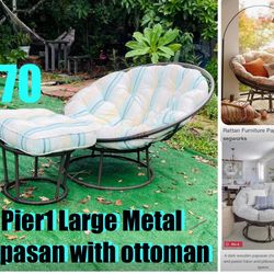 $70 Pier 1 Large Metal Papasan with ottoman and cushions