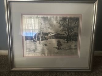 Framed Winter Landscape Etching Print