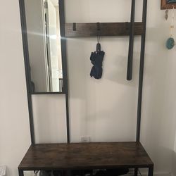 Modern Entryway Hall Tree with Mirror, Bench and Shoe Storage