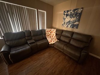 All leather recliner Sectional with charging station
