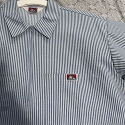 Ben Davis Half Zip Blue Striped L