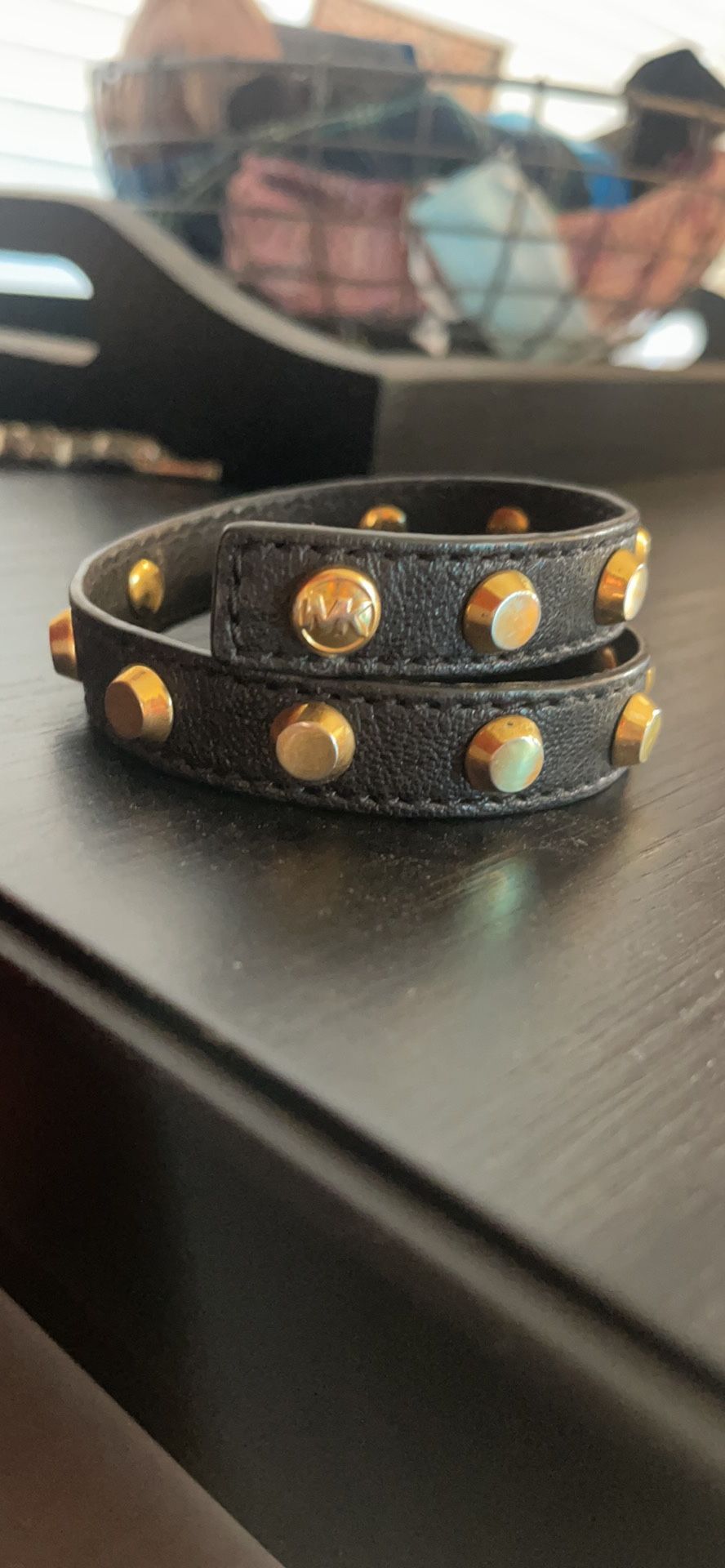 Michael Kors Leather Gold Studded Wrap Bracelet