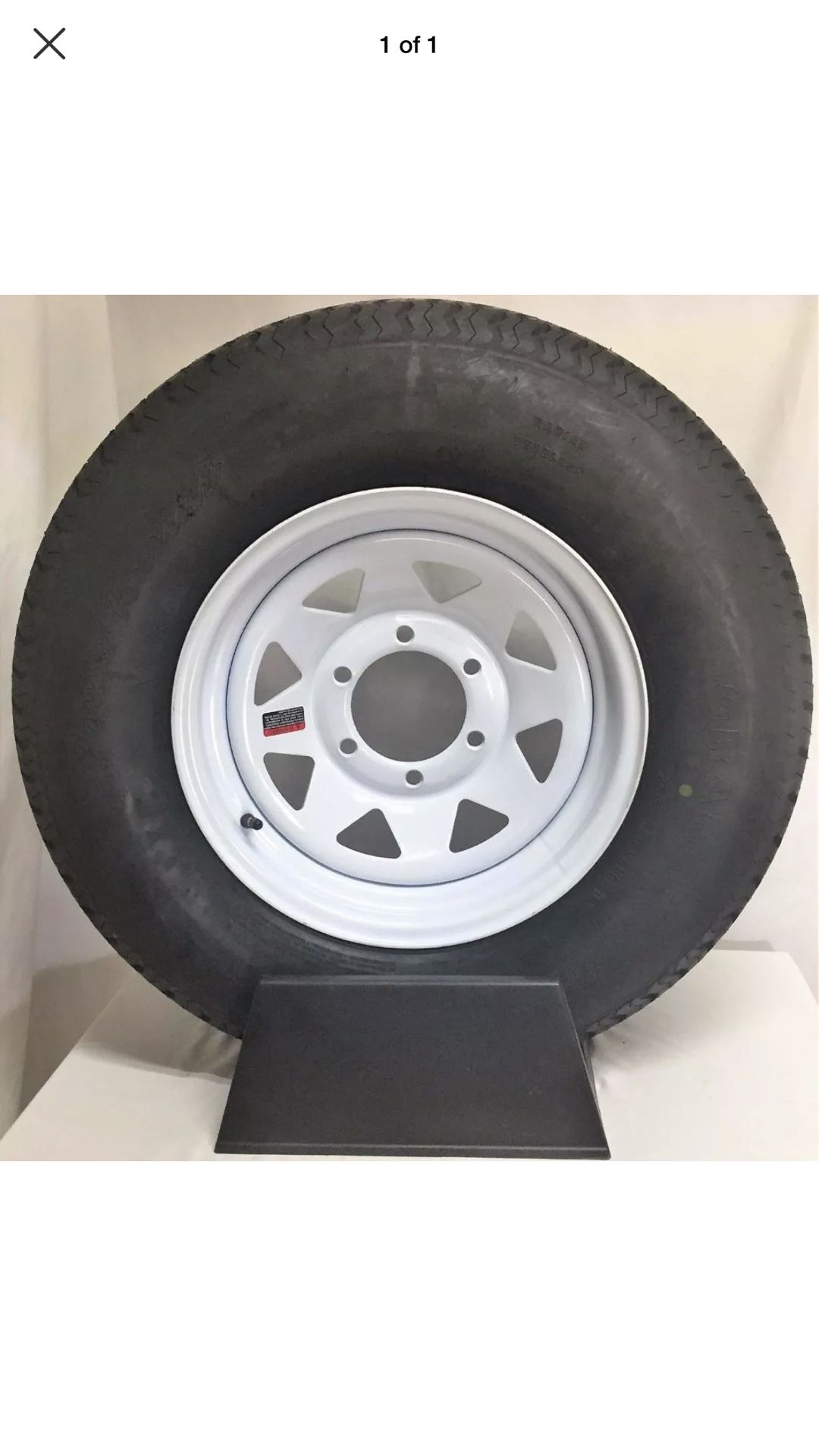 15" 6X5.5 White Spoke Trailer Wheel with Radial ST225/75R15 10 PLY Tire Mounted $115 no bargain