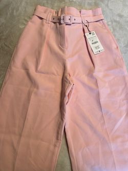Zara pink trouser pants with belt