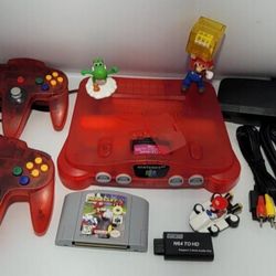 Clear Red Nintendo 64 With Mario Kart 