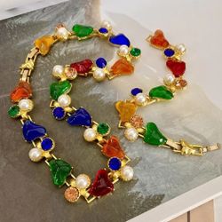 A Set Gold heart bean retro style women's necklace choker Bracelet gift new
