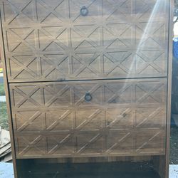 Wood Shoe Cabinet, Shoe Storage Organizer with 2 Flip Drawers