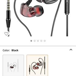 PELYN Sports Earbuds Headphones Wired with Microphone for Workout Exercise Gym, Heavy Bass High Definition, Fits All 3.5mm Interface, Black