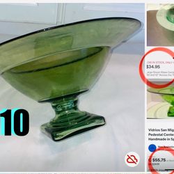 $10 Vintage large Green Pedestal centerpiece Bowl 15” by 7” great for Fruits 🍎 🍍