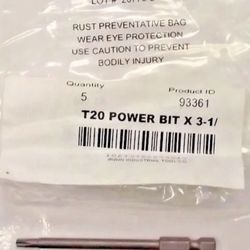 5 Pack Irwin 93361 T20 1/4" Hex Drive Torx Power Bits 3-1/2" OAL