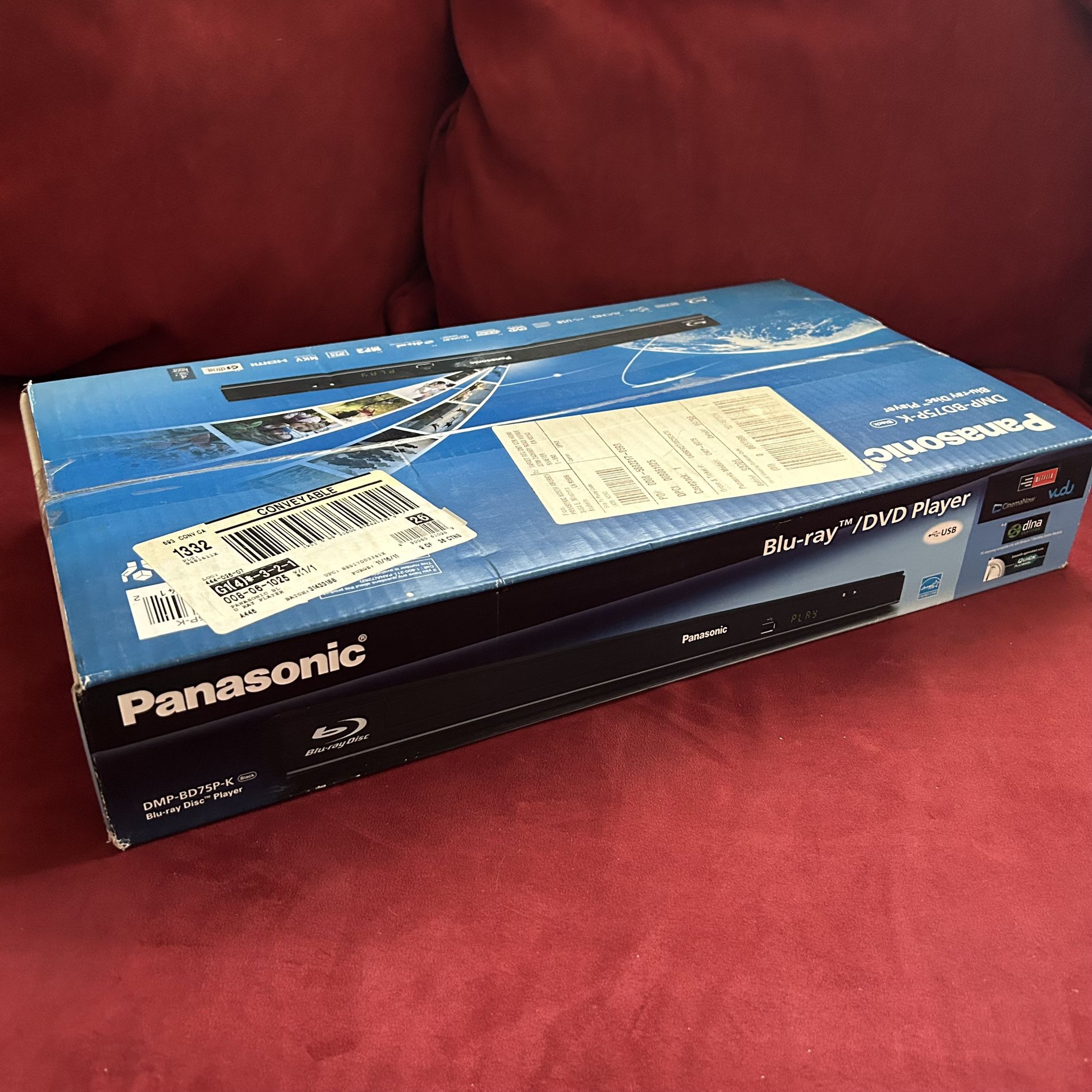 New Panasonic Blu-Ray Disc Player Netflix Ready W/Remote Control DMP-BD-75P-K