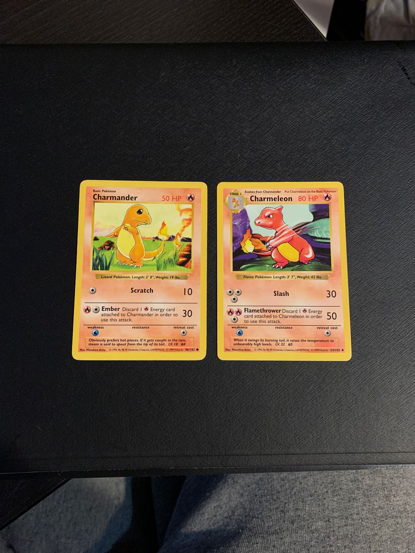 Pokemon Card Shadowless Charmander and Charmeleon