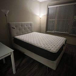Queen Mattress + Upholstered Bed Frame – Great Condition